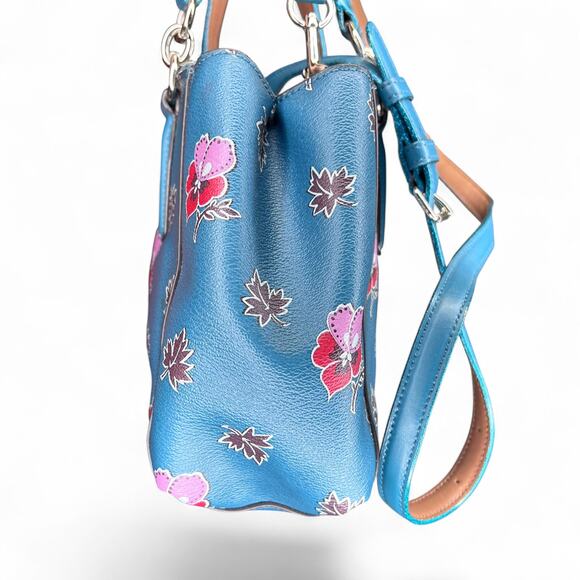 Coach Christie Carryall Teal Wildflower Leather satchel crossbody shoulder bag - Picture 5 of 11